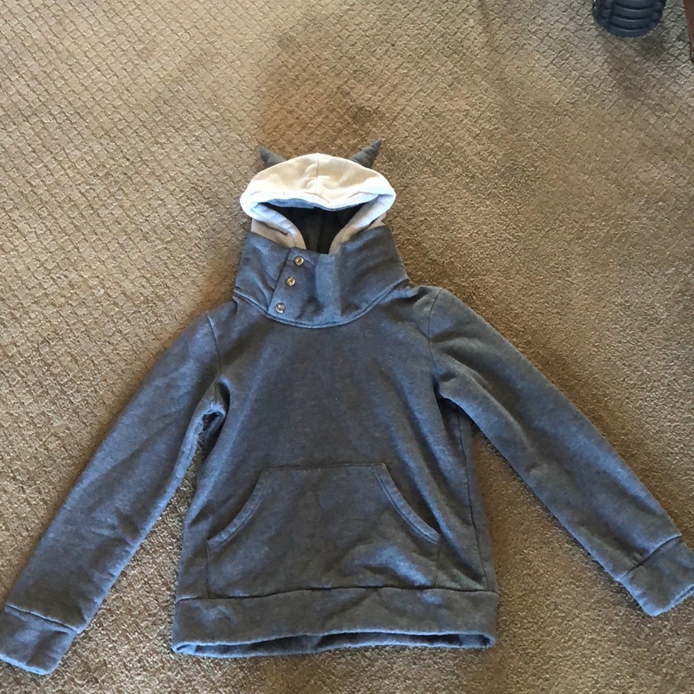 Grey horned hoodie